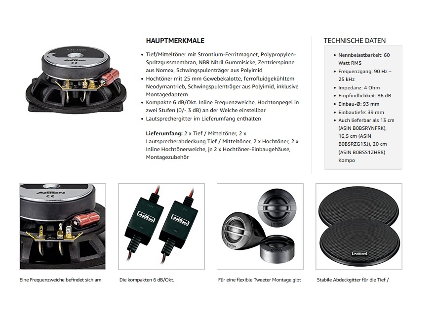 HiFonics BRX42 - Koaxial-Lautsprecher Auto 10cm (4) mit 60 bis 120